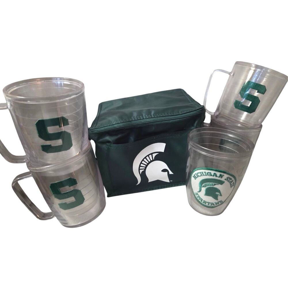 Set 5 Vtg Sparty Tervis Tumbler Michigan State University Mascot Lunchbox Patch